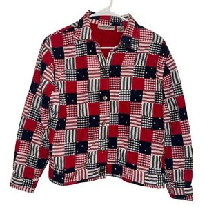Draper's & Damon's Patchwork Jacket Petite Medium Red Blue Americana
